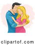 Vector of a Romantic Cartoon Loving Couple Embracing over a Scribble Heart by BNP Design Studio