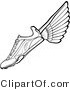 Vector of a Running Shoe with Wings - Black and White Line Drawing by Chromaco
