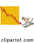 Vector of a Scared Cartoon Businessman Running a Rapidly Declining Arrow on a Graph by Toonaday