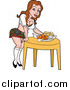 Vector of a Sexy Restaurant Waitress Setting Food to a Table - Cartoon Style by LaffToon