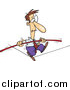 Vector of a Shaky Businessman Walking Tight Rope Nervously - Cartoon Style by Toonaday