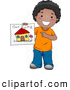 Vector of a Smiling Cartoon Black Boy Displaying a Drawing of His Family Home by BNP Design Studio