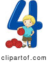Vector of a Smiling Cartoon School Boy Standing with 4 Basketballs Beside the Number Four by BNP Design Studio