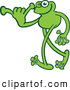 Vector of a Smiling Green Cartoon Frog Walking While Gesturing Shaka Hand Sign by Zooco