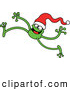 Vector of a Smiling Long-Legged Cartoon Green Frog Walking Forward While Wearing a Santa Hat by Zooco