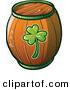 Vector of a St. Patrick's Day Beer Keg with Clover Printed on Side of Wood by Zooco