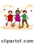 Vector of a Stick Figure Boy and Girls Walking in Through Falling Autumn Leaves by BNP Design Studio