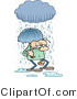 Vector of a Stressed Cartoon Man Walking Under an Umbrella and Rain Cloud by Gnurf