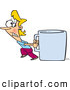 Vector of a Struggling Cartoon Woman Pulling an Oversized Coffee Mug by Toonaday