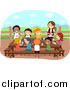 Vector of a Summer Camp Guide Woman Feeding Hungry Kids by BNP Design Studio