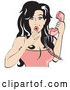 Vector of a Surprised Sexy Woman Holding Pink Telephone by Andy Nortnik