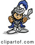 Vector of a Tough Cartoon Boy Wearing Knight Gear While Holding up His Fist and a Sword by Chromaco