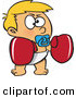 Vector of a Tough Cartoon Toddler Boy Wearing Boxing Gloves While Sucking on a Pacifier by Toonaday