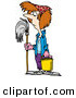 Vector of a Unhappy Cartoon Female Janitor Standing with Mop and Bucket by Toonaday