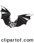 Vector of a Vampire Flapping Its Wings in the Sky - Black and White Halloween Line Art by Lawrence Christmas Illustration