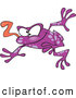 Vector of a Wacky Purple Cartoon Frog Jumping Forward with Tongue out by Toonaday