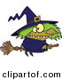 Vector of a Warted Cartoon Witch Riding Her Broomstick on Halloween by Toonaday