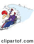 Vector of a Wave of Snow Crashing over a Cartoon Man Driving a Snowmobile by Toonaday