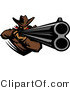 Vector of a Western Cowboy Mascot Pointing a Loaded Double Barrel Rifle by Chromaco