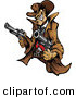 Vector of a Wild West Cartoon Cowboy Mascot Pointing Two Handguns While Grinning by Chromaco