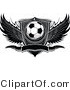 Vector of a Winged Soccer Ball with Blank Banner and Shield - Black and White Version by Chromaco