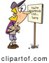 Vector of a Worried Cartoon Hiker Reading "You're Hopelessly Lost... Sorry" Sign by Toonaday