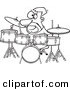 Vector of an Awesome Cartoon Drummer Dude with His Instruments - Coloring Page Outline by Toonaday