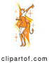 Vector of Attractive Lady in a Tight Orange Dress, Gloves and Tall Boots and Forked Devil Tail, Dancing While Drinking at a Halloween Party by Andy Nortnik