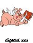 Vector of Bbq Winged Angel Pig Flying and Holding Spare Ribs in Tongs by LaffToon