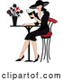 Vector of Beautiful French Lady Reading a Book at a Bistro Table by Pams Clipart
