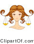 Vector of Beautiful Libra Girl's Face with Scales Hanging from Her Hair by BNP Design Studio