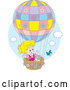 Vector of Bird by a Cat and Blond Girl in a Hot Air Balloon by Alex Bannykh