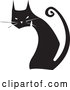 Vector of Black and White Woodcut Black Cat Sitting and Looking Back by Xunantunich