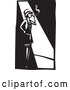 Vector of Black and White Woodcut Flapper Girl Smoking a Cigarette in a Spot Light by Xunantunich