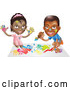 Vector of Black Boy and Girl Hand Painting and Painting Together by AtStockIllustration
