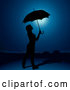 Vector of Black Silhouetted Lady Holding an Umbrella Under a Night Sky by Dero