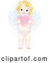 Vector of Blond White Baby Cupid Holding a Pink Valentine Love Heart by Pushkin