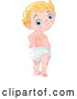 Vector of Blue Eye, Blond Hair Baby Boy Looking Back at His Diaper by Pushkin