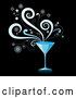Vector of Blue Martini Cocktail with Splashes on Black by Amanda Kate