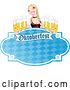 Vector of Blue Oktoberfest Sign with a Blond Lady Serving Frothy Beers by Pushkin