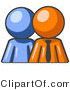 Vector of Blue Person Standing Beside an Orange Business Guy, Symbolizing Teamwork or Guystoring by Leo Blanchette
