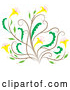 Vector of Brown and Green Floral Design Element with Yellow Flowers by Cherie Reve
