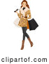 Vector of Brunette White Woman Wearing a Fur Coat and Shopping by BNP Design Studio
