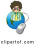 Vector of Business Man over a Globe with a Computer Mouse by