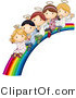 Vector of Cartoon Angels Waving and Riding down Bright Rainbow Slide by BNP Design Studio