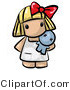 Vector of Cartoon Baby Girl Standing with Toy Doll by Leo Blanchette