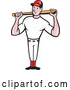 Vector of Cartoon Baseball Player Standing and Holding a Bat over His Shoulders by Patrimonio