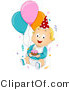Vector of Cartoon Birthday Baby Boy Surrounded by Confetti, Balloons and Cake by BNP Design Studio
