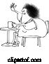 Vector of Cartoon Black and White Lineart Chubby Lady Sitting with Coffee at a Table and Waving with a Flabby Arm by Djart
