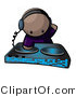 Vector of Cartoon Black Dj Mixing Dual Records at Party by Leo Blanchette